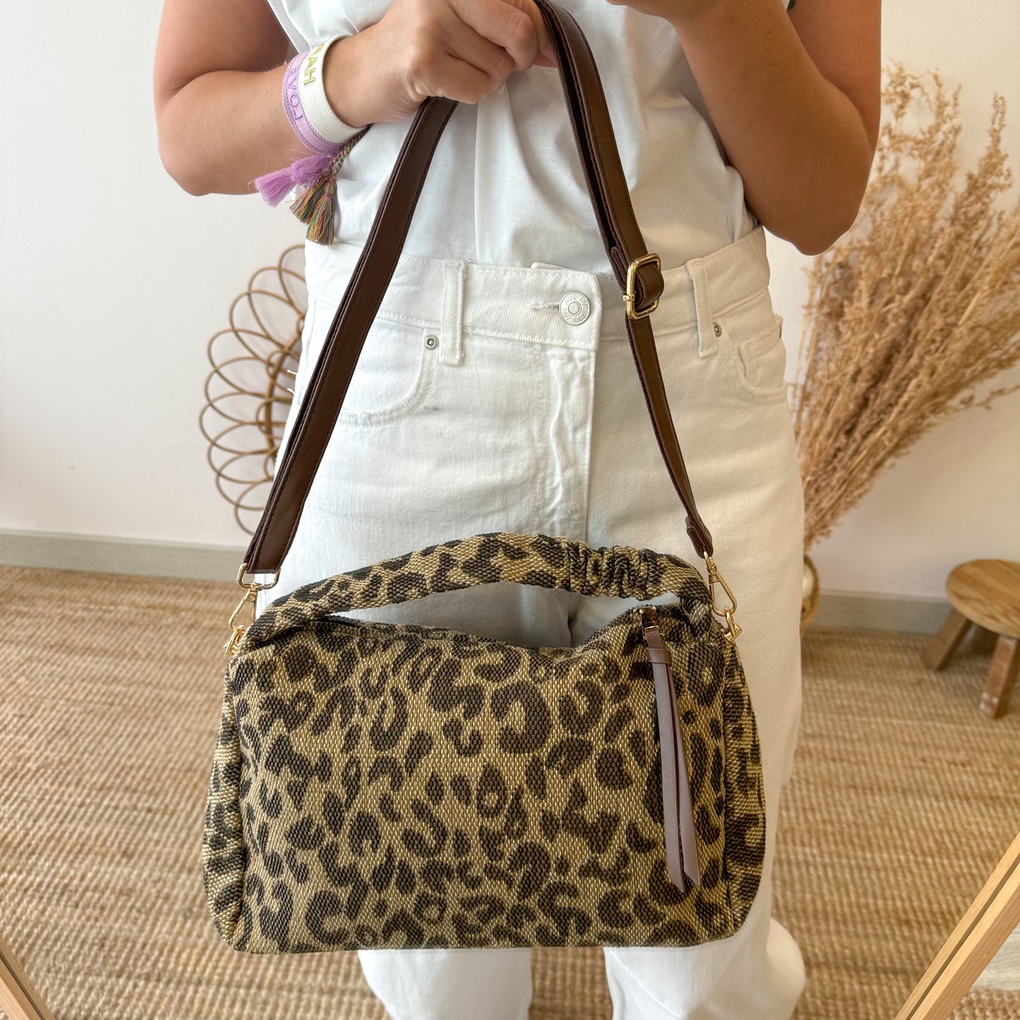 Bolso asa mano PU animal print marron