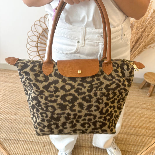 Bolso combinado piel animal print camel