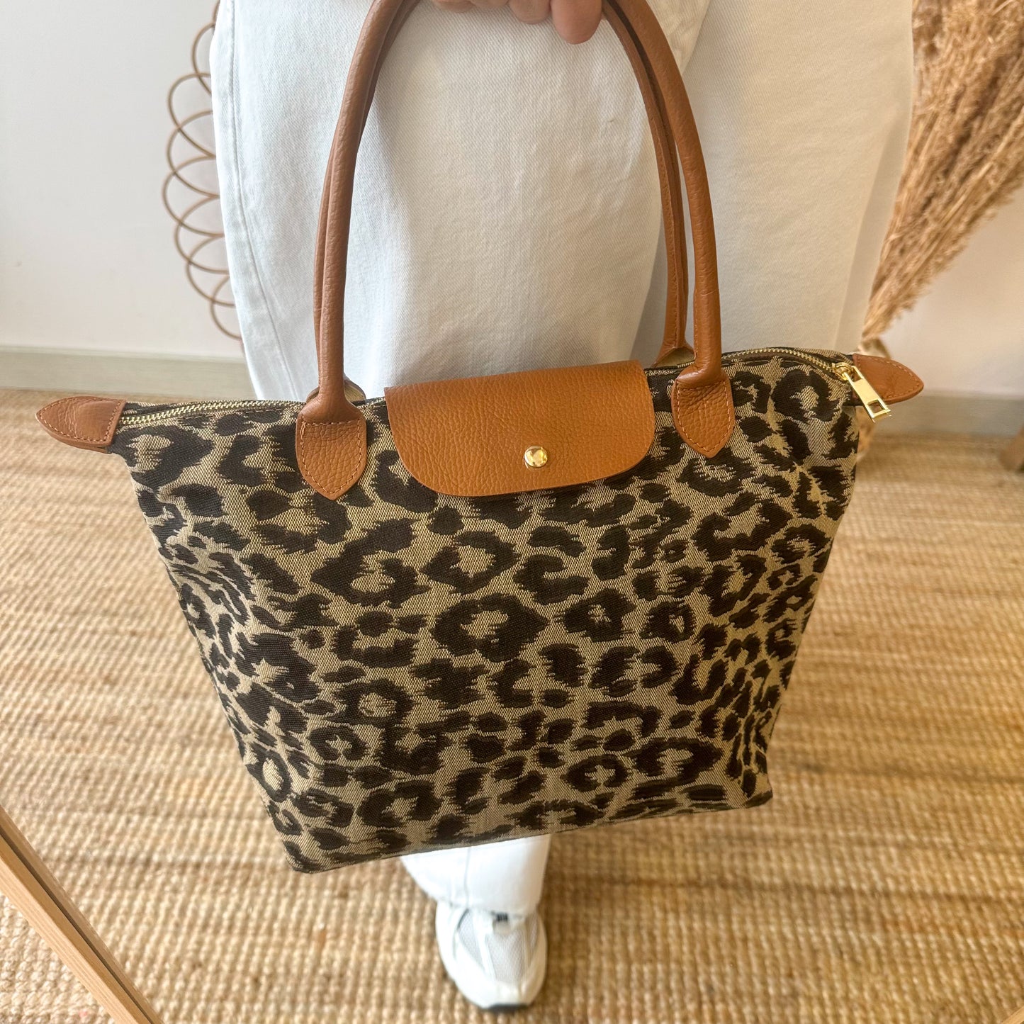 Bolso combinado piel animal print camel