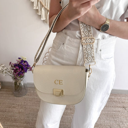 Bolso piel beige apliques dorados