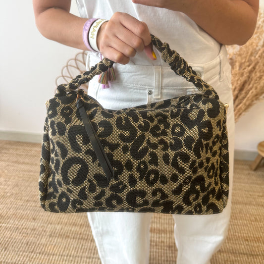 Bolso asa mano PU animal print negro