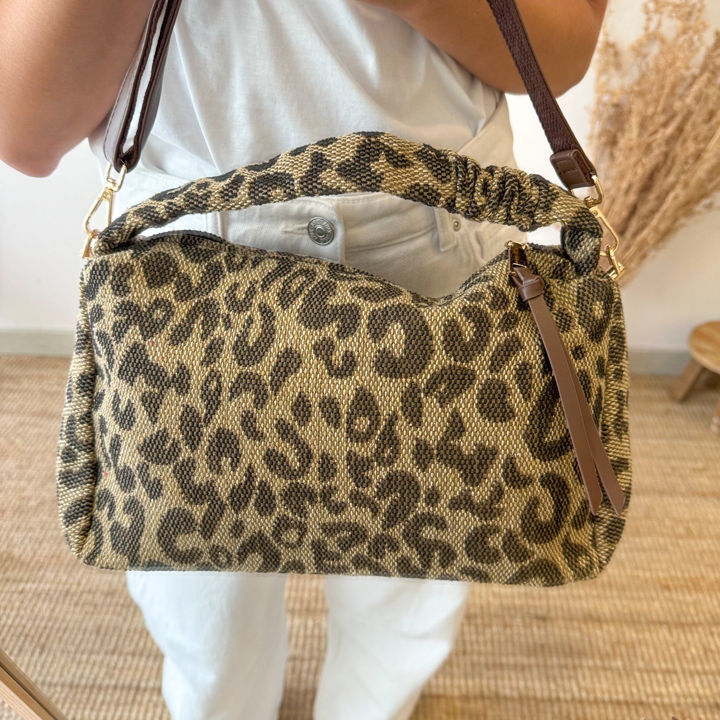 Bolso asa mano PU animal print marron