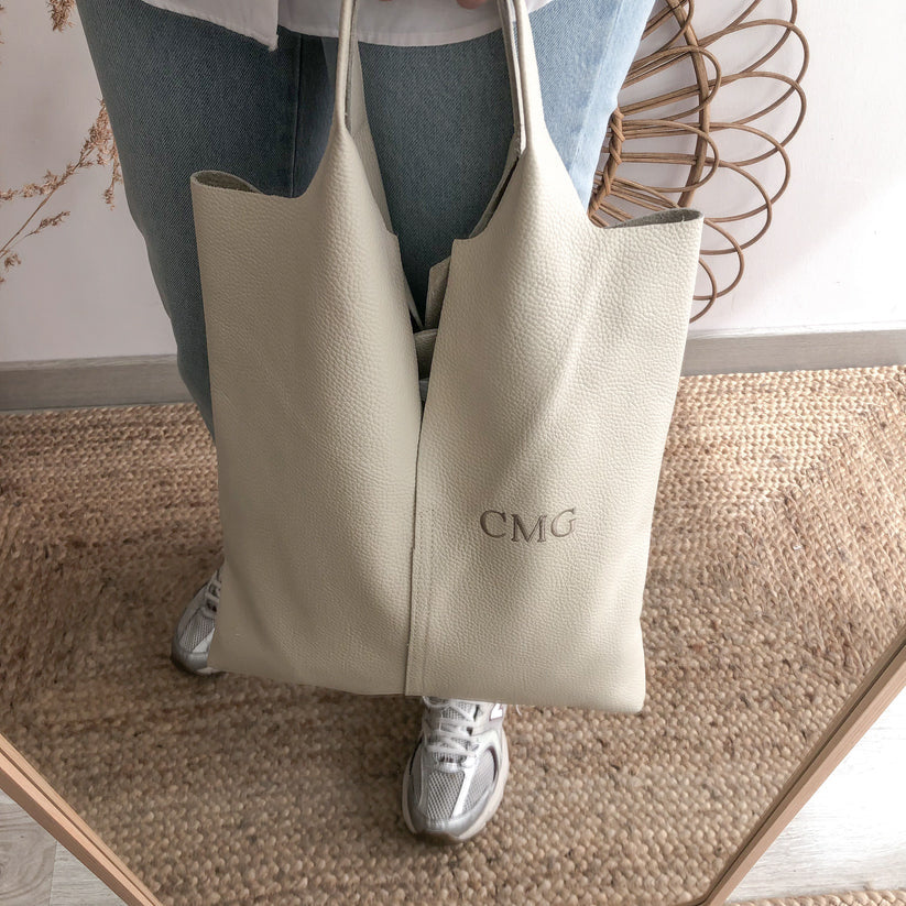 Bolso Tote piel beige con monedero