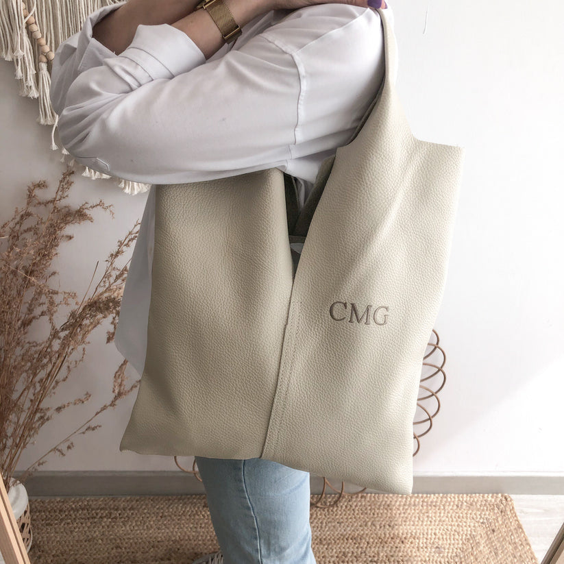 Bolso Tote piel beige con monedero