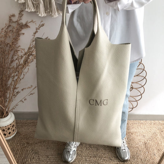 Bolso Tote piel beige con monedero