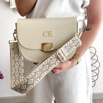 Bolso piel beige apliques dorados