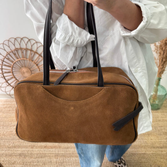 Bolso Bowling serraje y piel camel