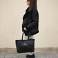 Shopper grande piel negro cremallera personalizado iniciales bordadas